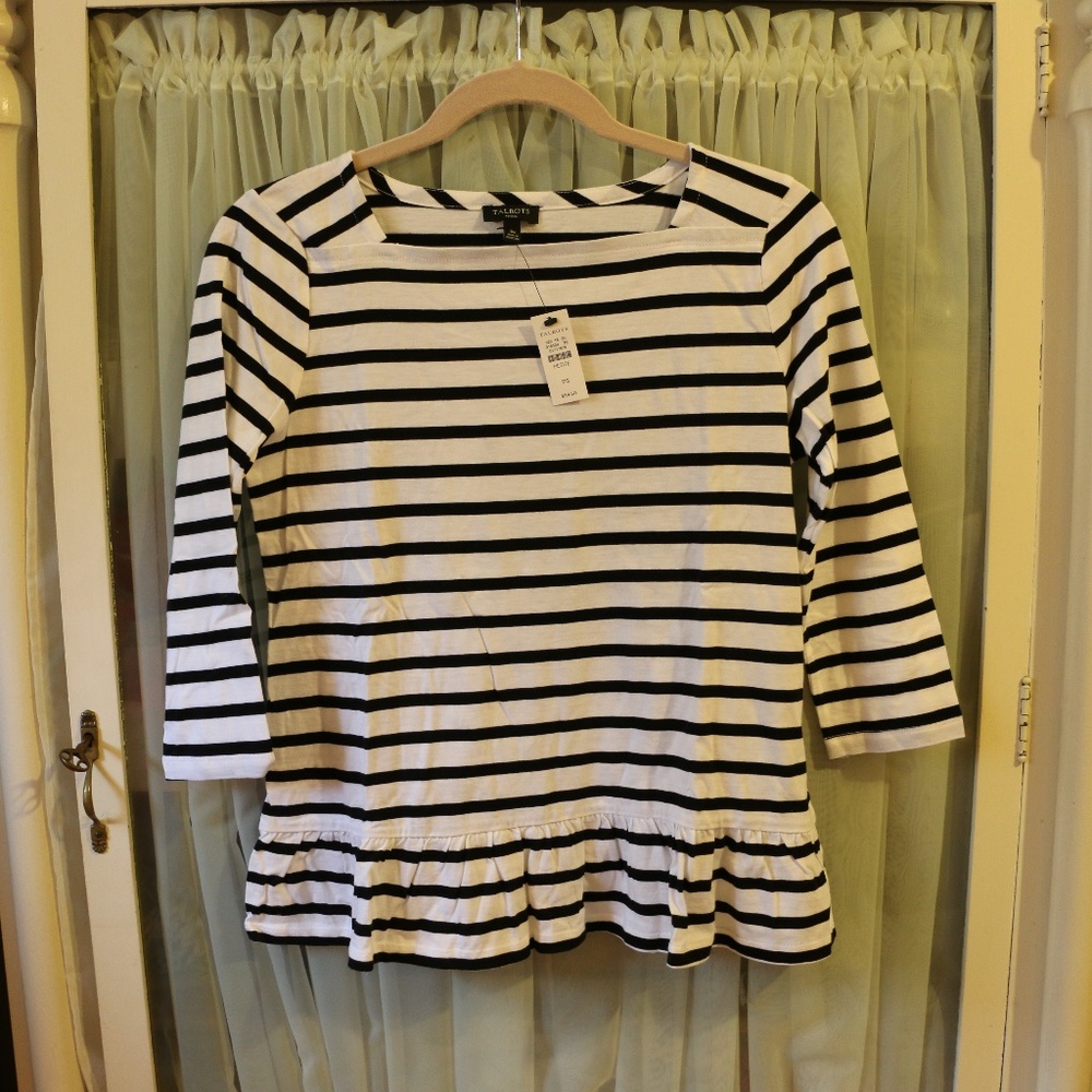 NEW Talbots Black Striped Cotton Blouse